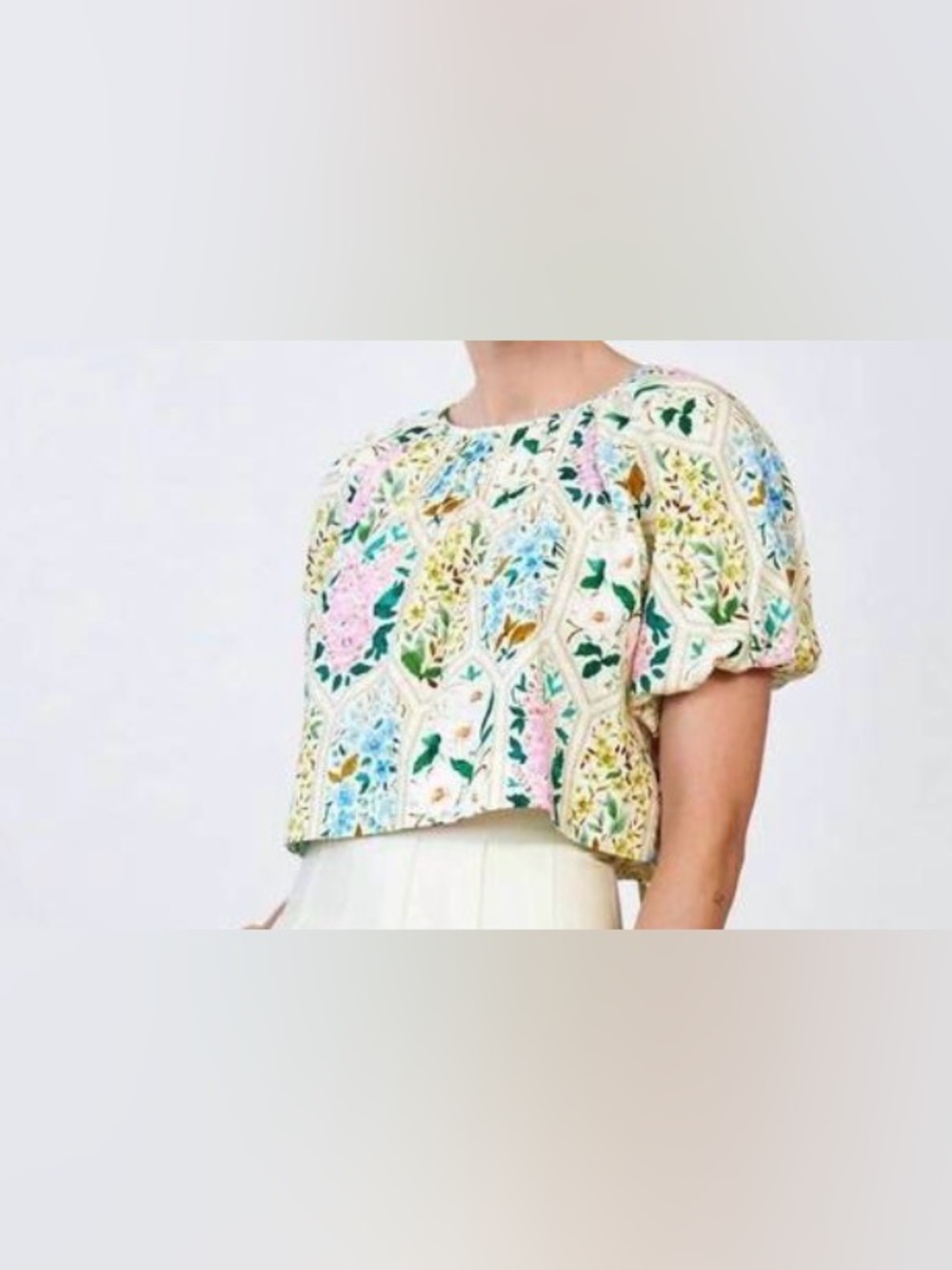 NEW HUNTER BELL Claudia top in floral multicolor  tile Large - Picture 6 of 11